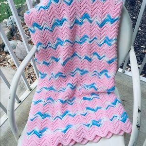 Pink Chevron Crochet Vtg Baby blanket